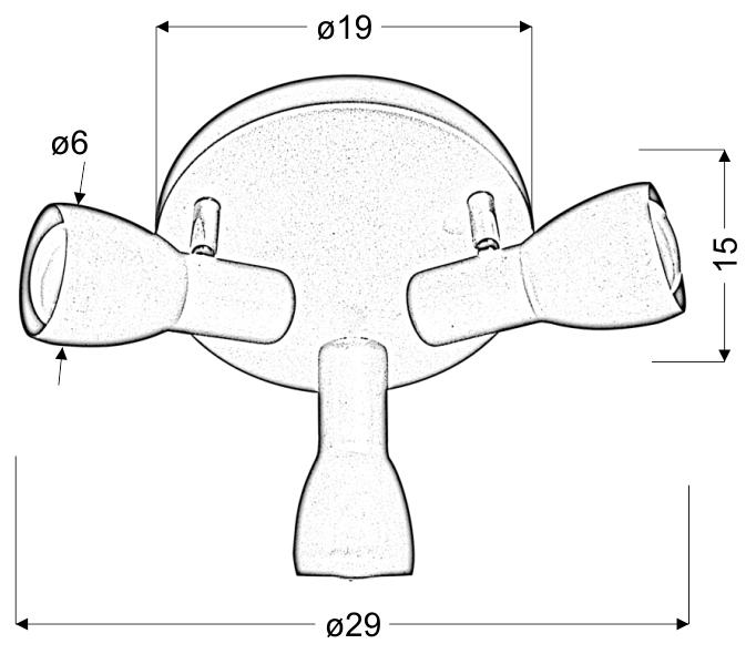 Schéma technique coté du plafonnier avec diamètre 19 et 29 cm.