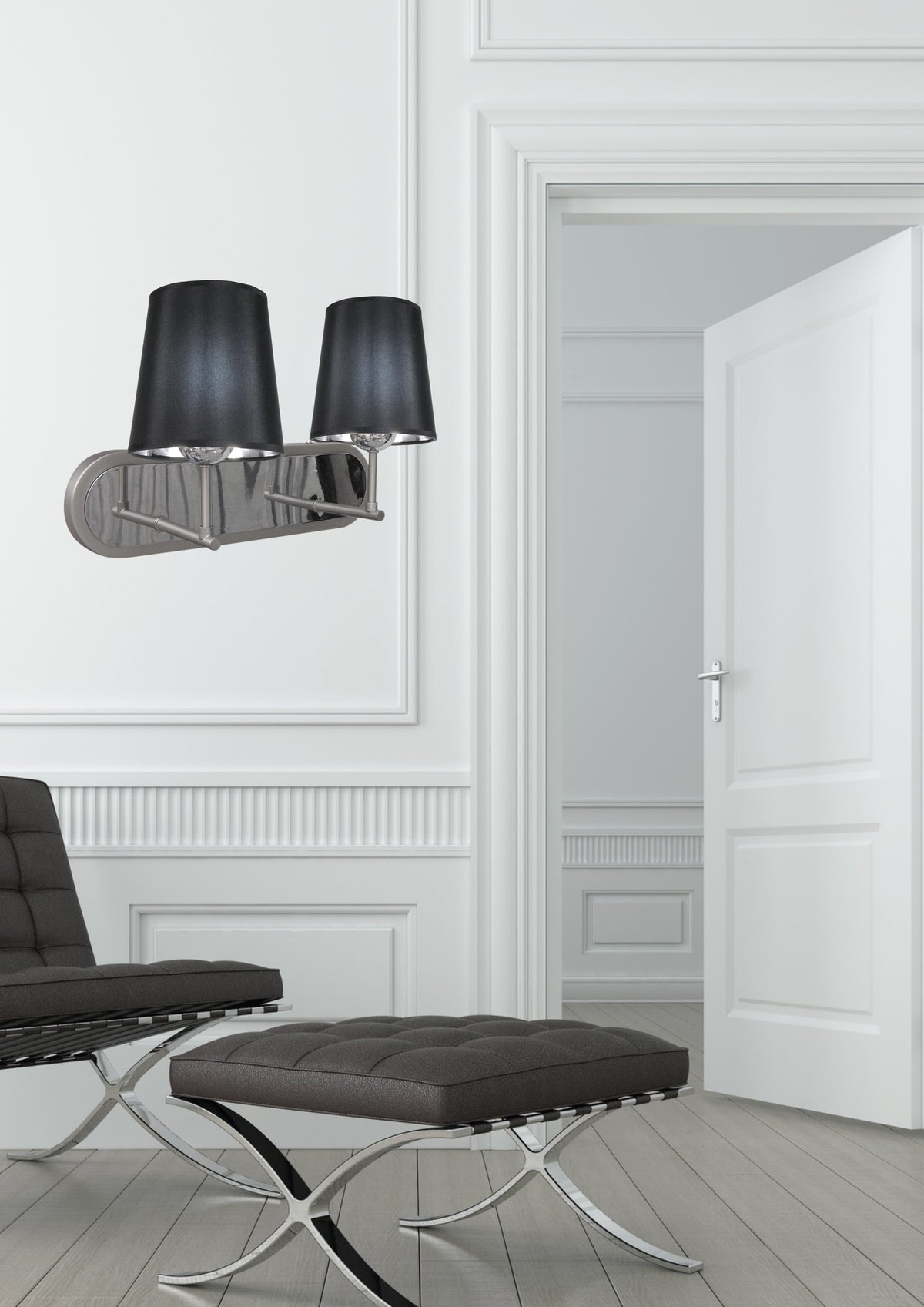 Applique murale Milonga 2 lumières nickel satiné et noire, tissu
