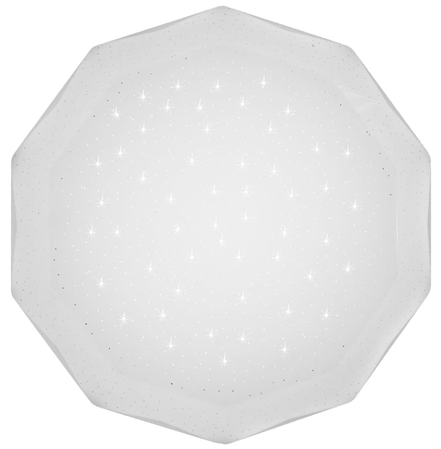 Vue de face du plafonnier octogonal blanc avec effet ciel étoilé scintillant