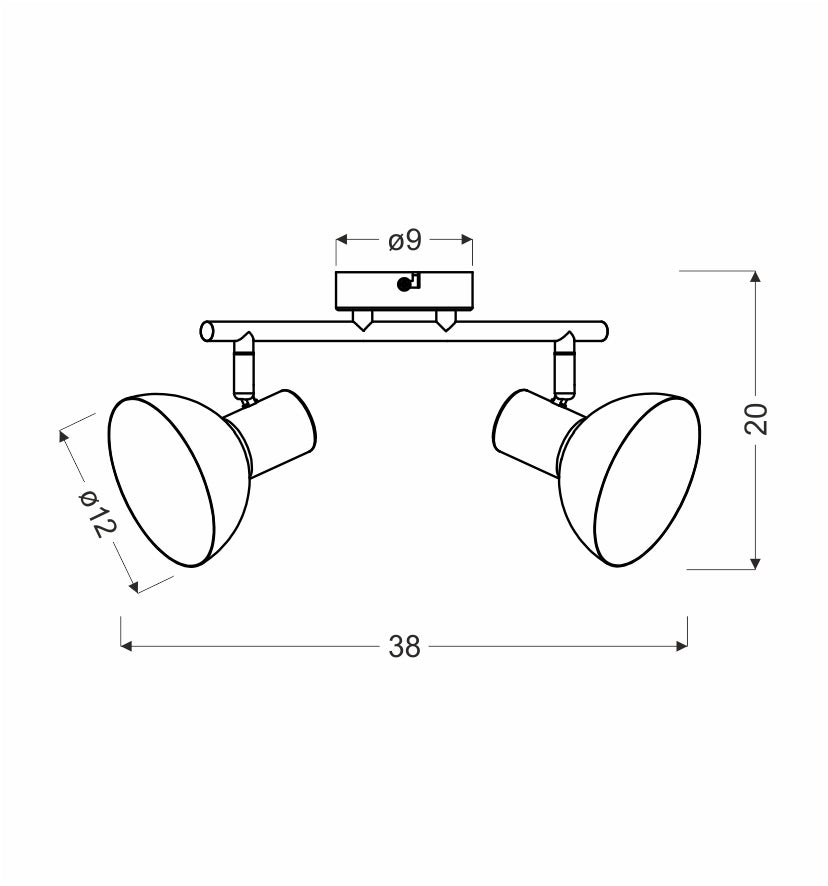 Schéma de dimensions du plafonnier avec largeur, hauteur et diamètre