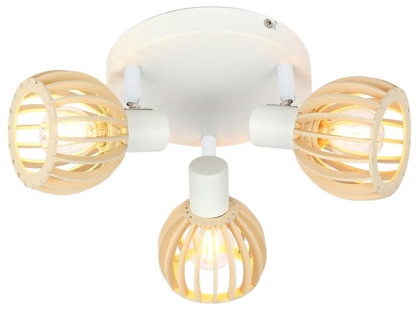 Plafonnier Atarri 3 lumières blanc, bois, L 35 cm