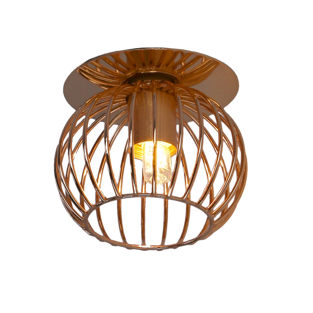 Mise en ambiance du plafonnier allumé diffusant une lumière chaude dorée