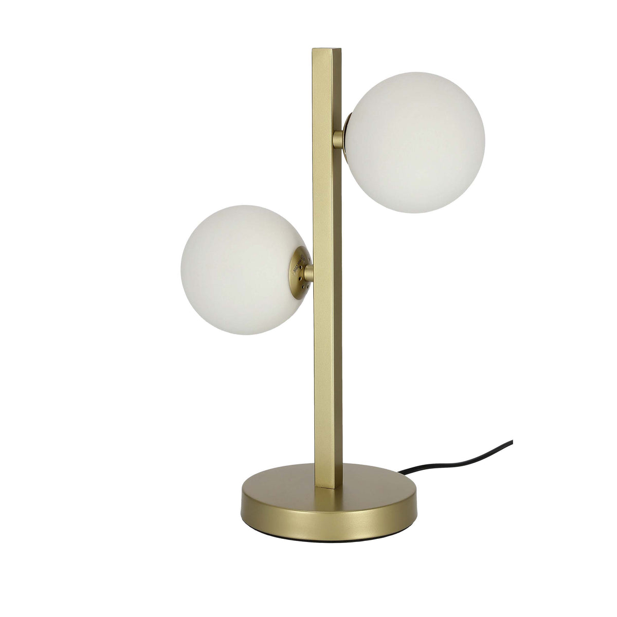 Détail du globe de verre opalin et de la fixation en laiton brossé