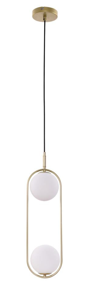 Suspension complète vue de face, rosace laiton et câble noir avec deux globes