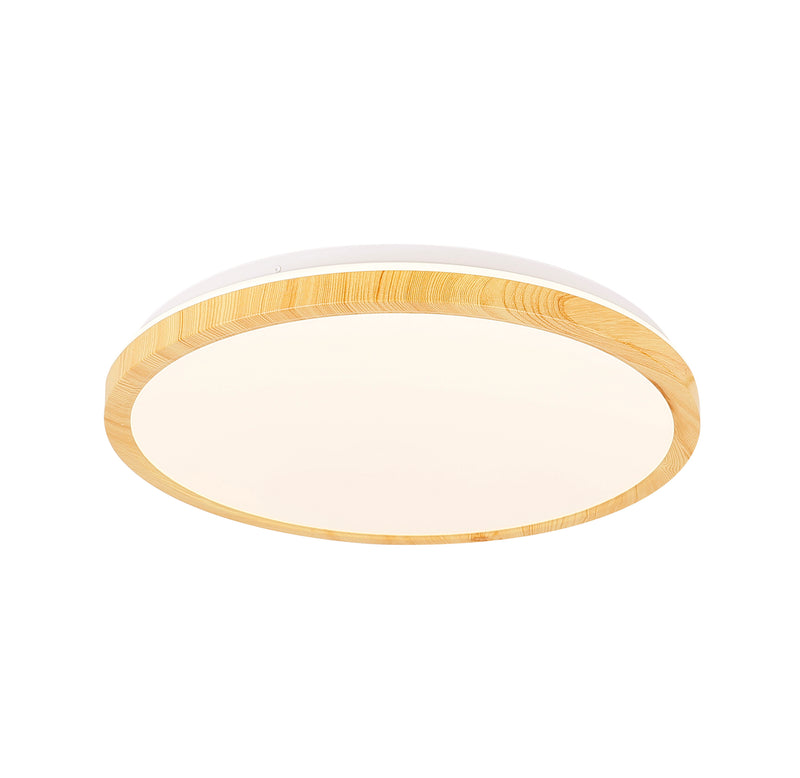 Plafonnier LED Gandava blanc et bois, L 38 cm