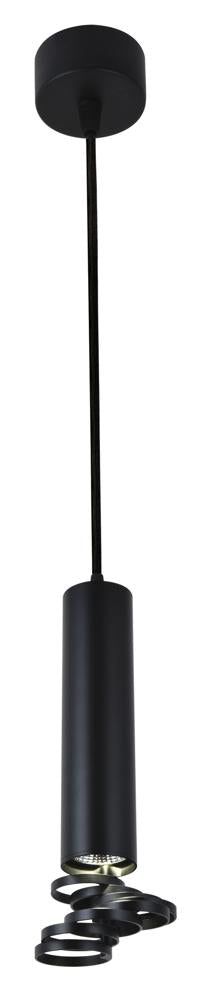 Suspension noire cylindrique avec spirale ouverte en bas, vue détaillée du produit
