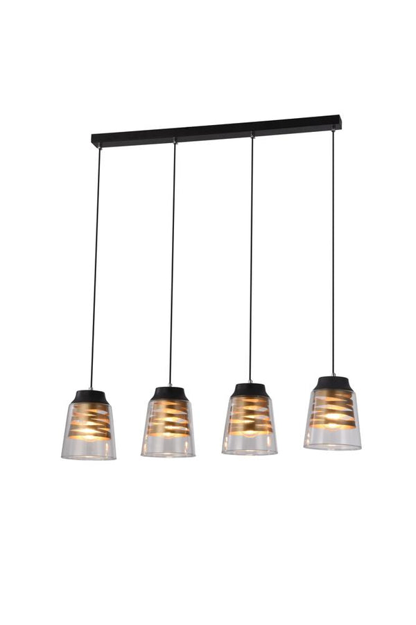 Suspension Fresno 4 lumières noire, verre