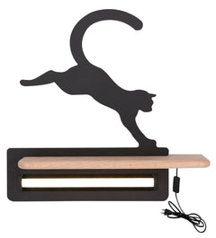 Applique murale LED Cat pour chambre d'enfant noire, bois, L 27 cm (réf. 21-84439)