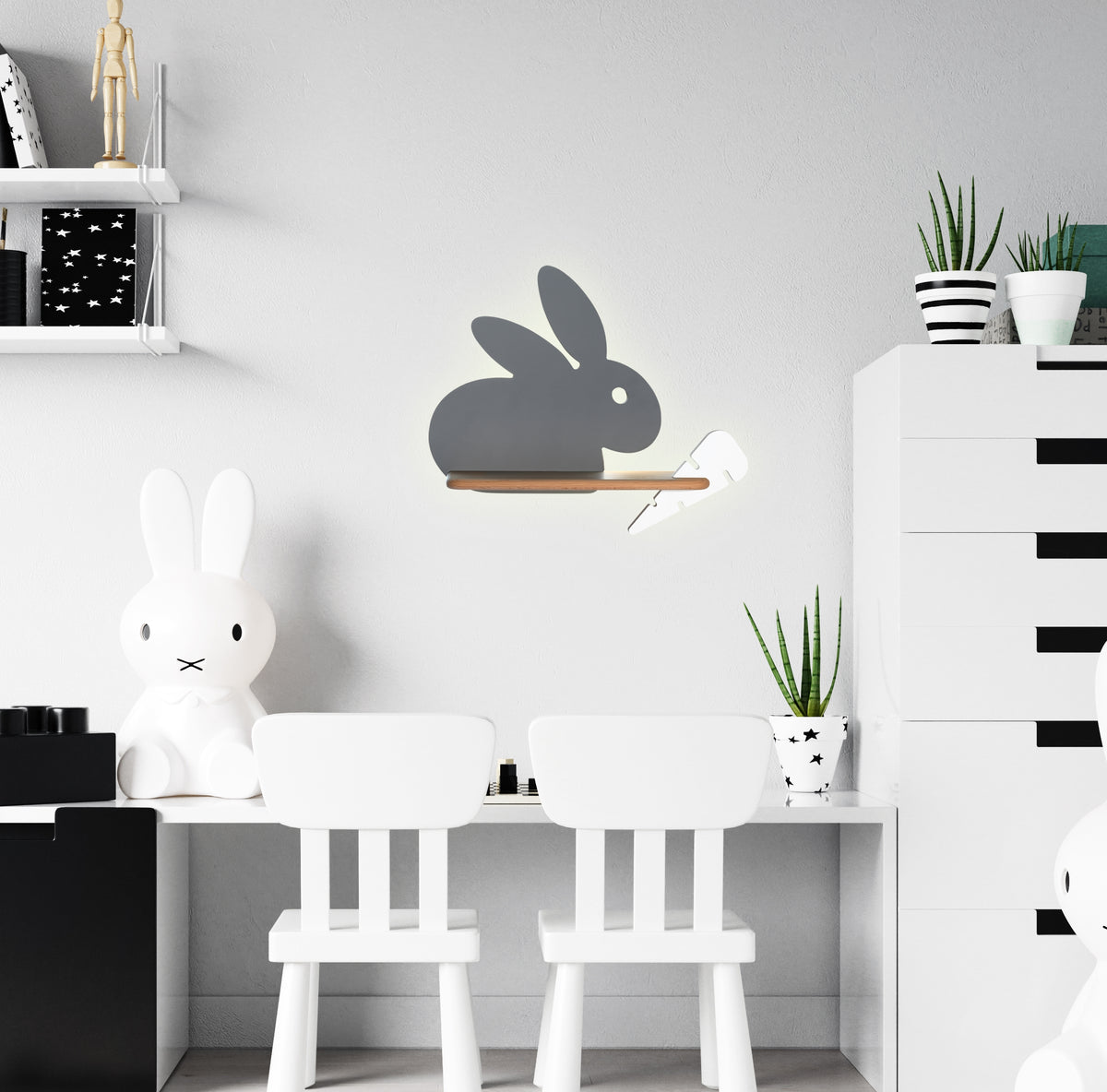 Applique murale LED Rabit pour chambre d'enfant grise, bois (réf. 21-84743)