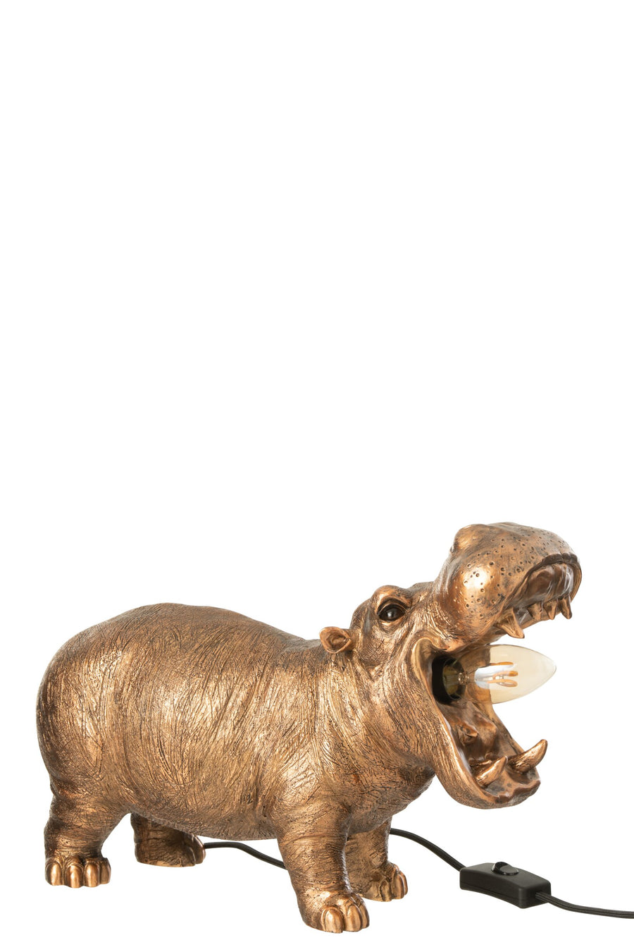 Lampe à poser hippopotame en polyrésine cuivre antique