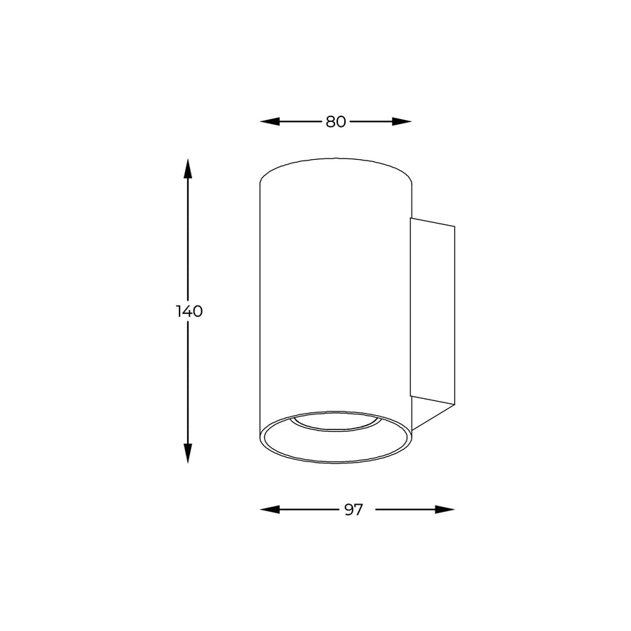 Schéma de dimensions en millimètres du luminaire avec hauteur largeur et profondeur