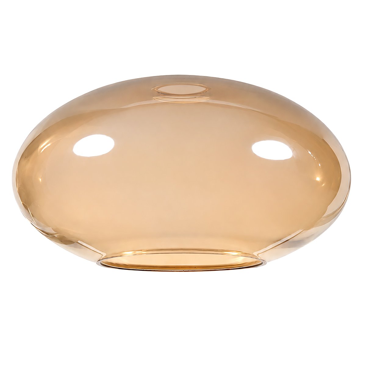 Diffuseur ovale en verre ambré translucide, photographié seul sur fond blanc, vu de dessous.