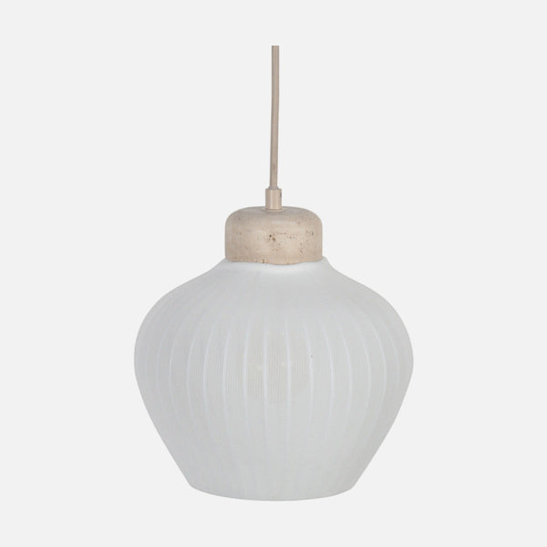 Natural linen and travertine pendant light, cream lampshade Ø 21 cm | Travino