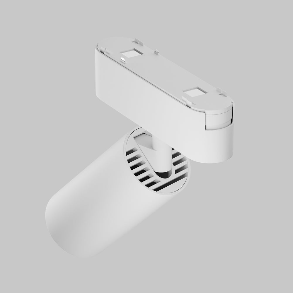 Vue de dessous montrant la platine d'adaptation et le bras orientable du spot.