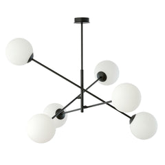 6-light black linear pendant, opal glass