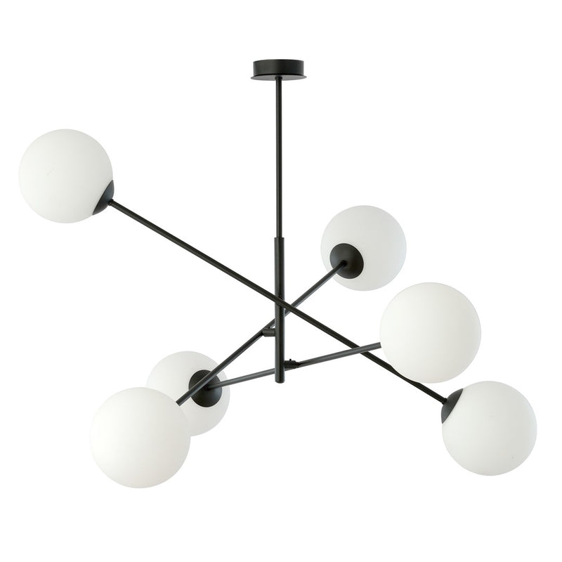 6-light black linear pendant, opal glass