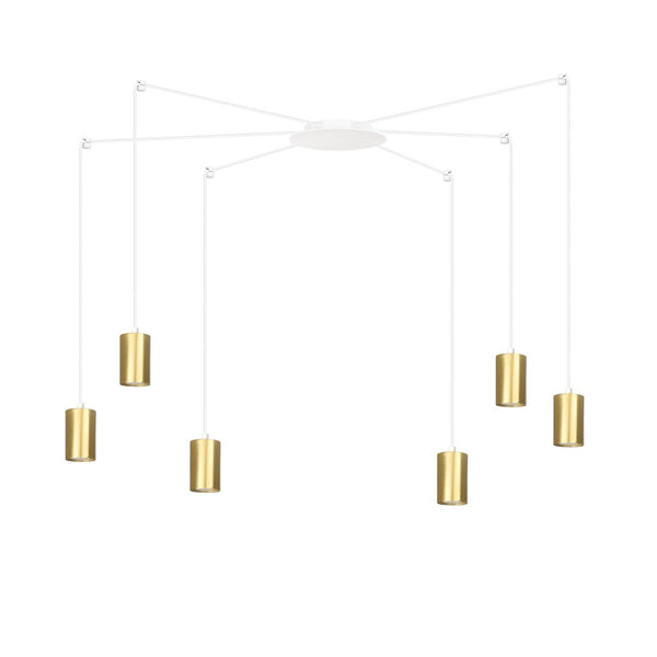 Traker 6-light white and gold pendant light