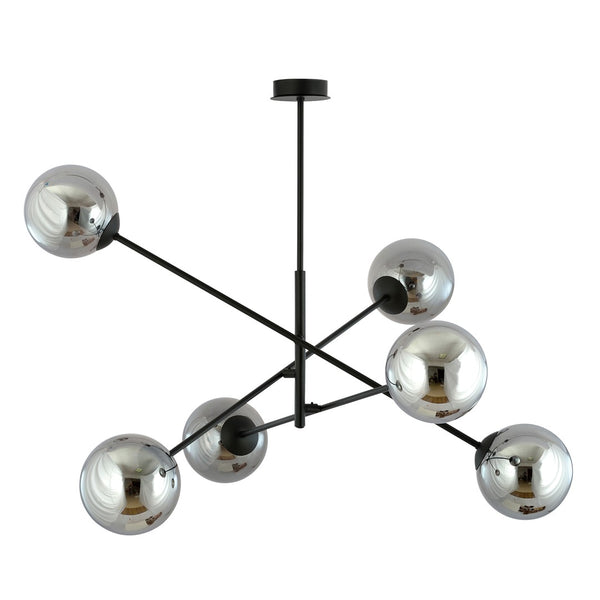 6-light linear pendant, black, graphite glass