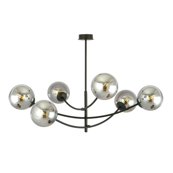 Hunter 6-light black flush mount, graphite glass