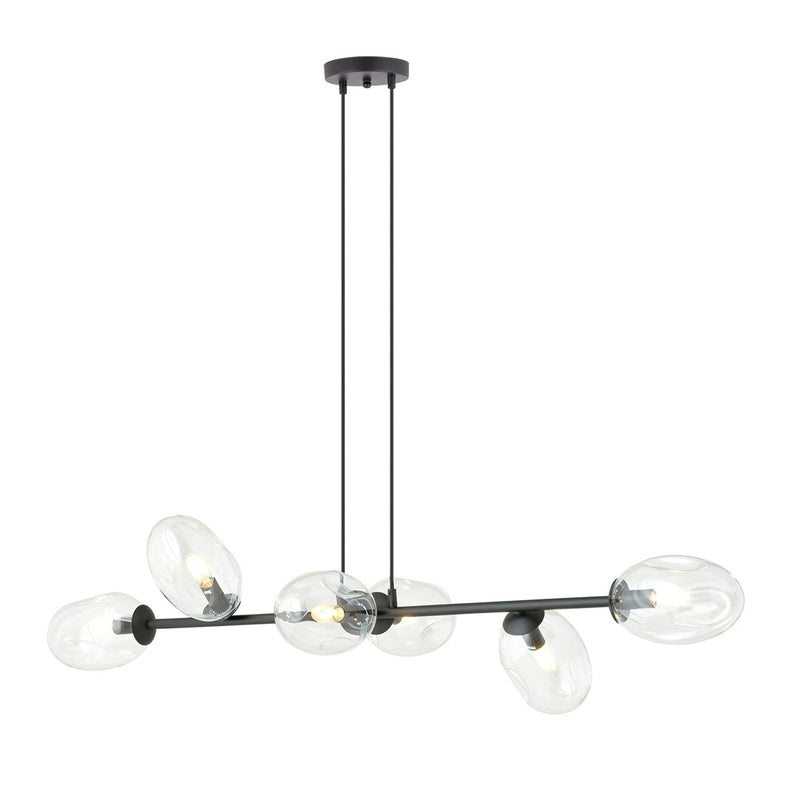 Pandora 6-light pendant lamp, black, clear glass