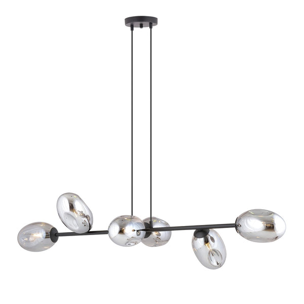 Pandora 6-light pendant lamp, black, graphite glass