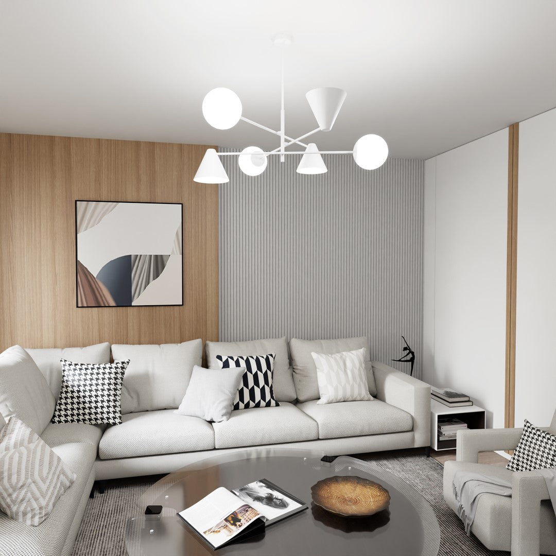 6-light Hermès chandelier in white
