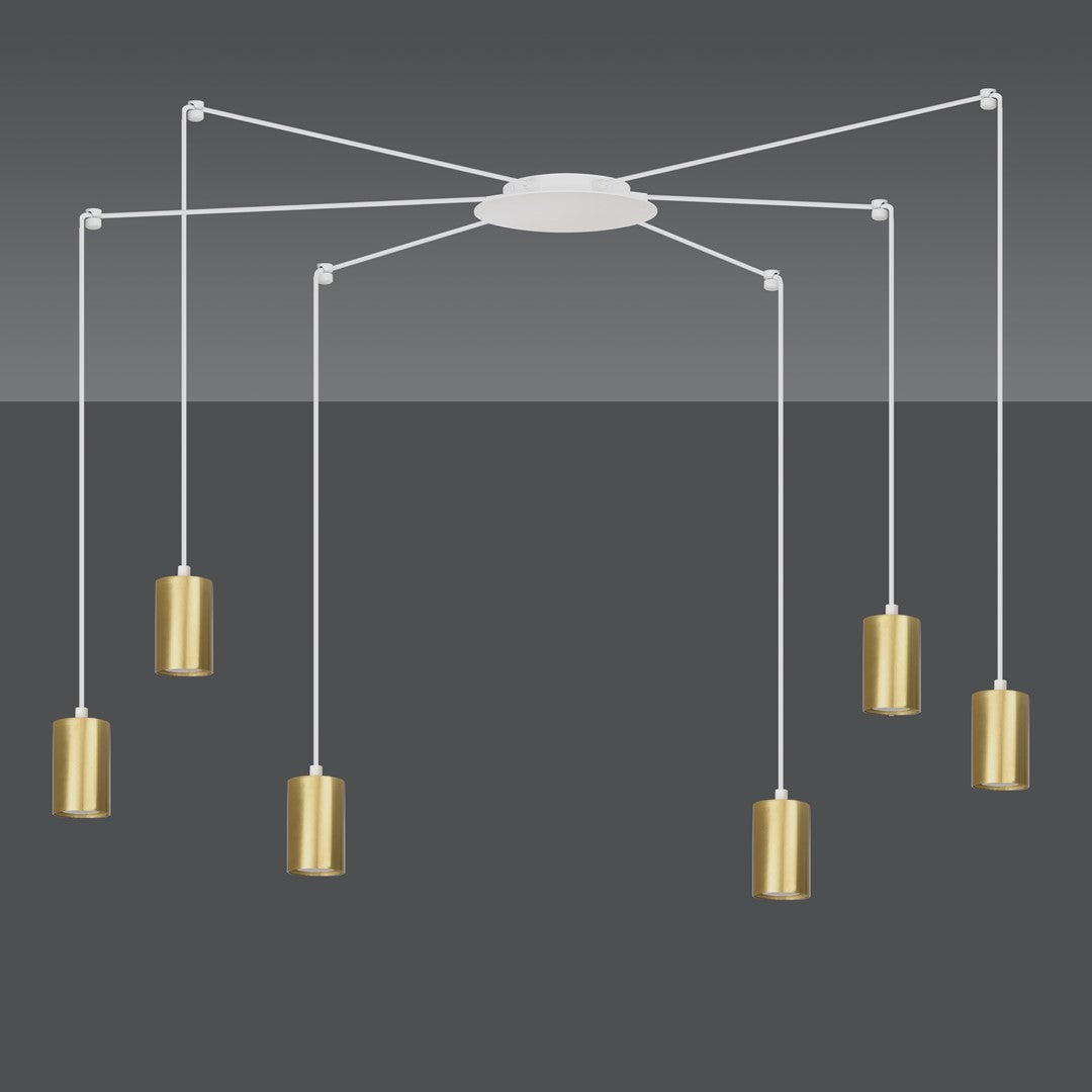 Traker 6-light white and gold pendant light