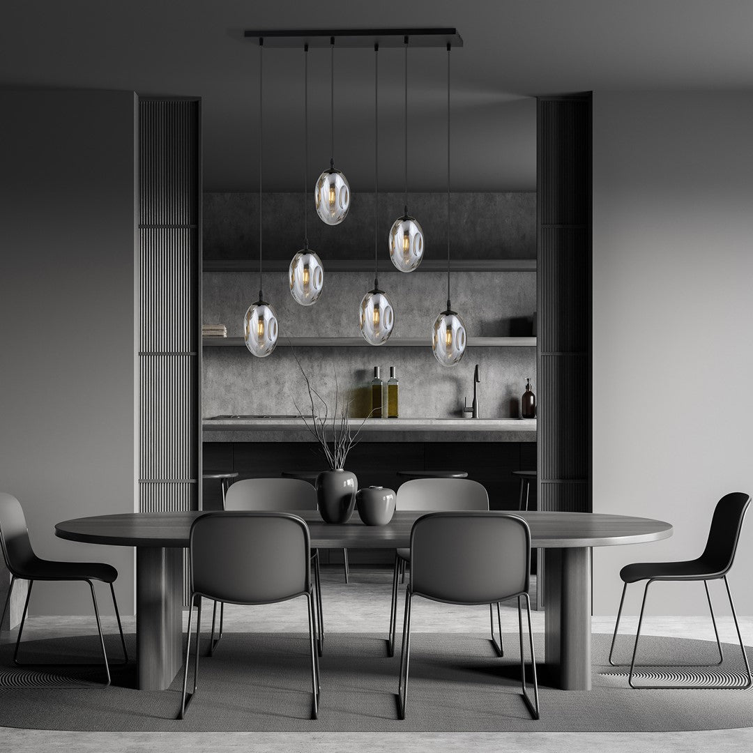 Astral 6-light pendant, black, graphite glass