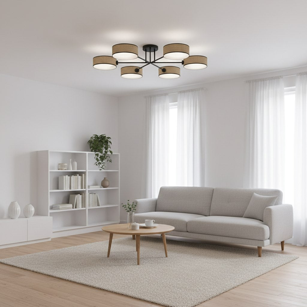 Maga 6-light ceiling lamp, rattan