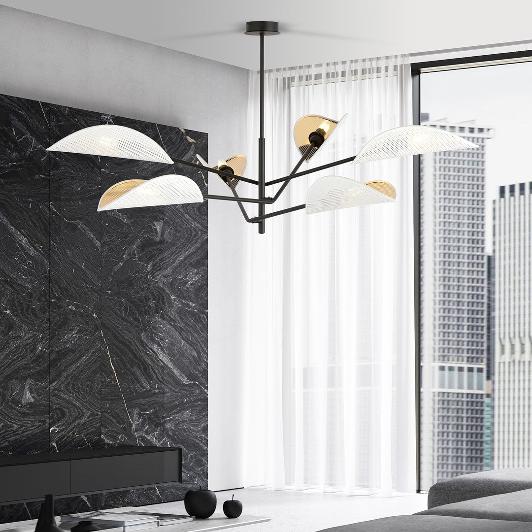 Vene 6-light pendant lamp in white and gold