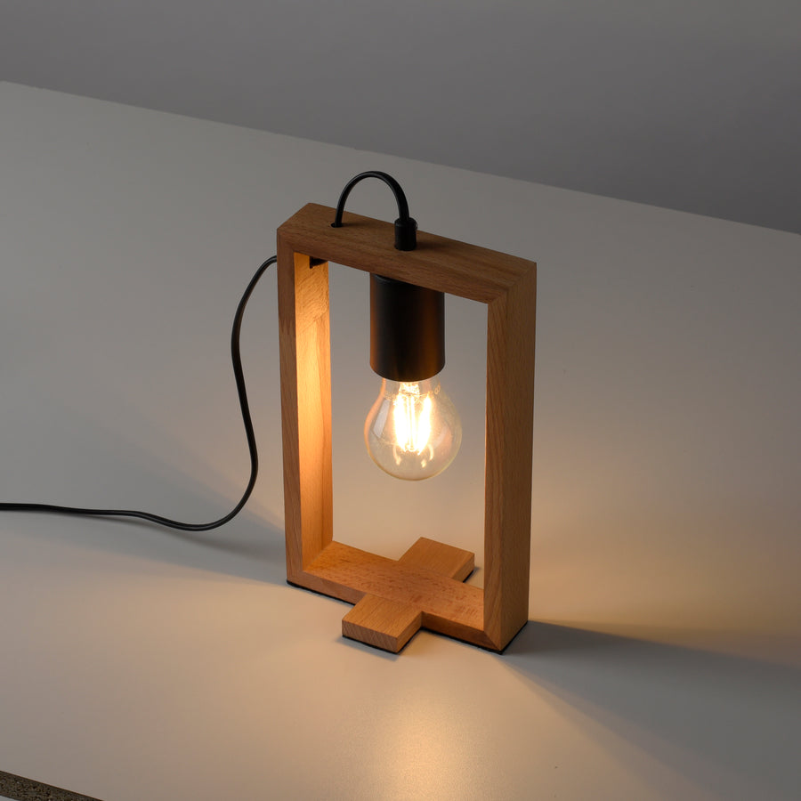 Lampe à poser Franky noire et bois