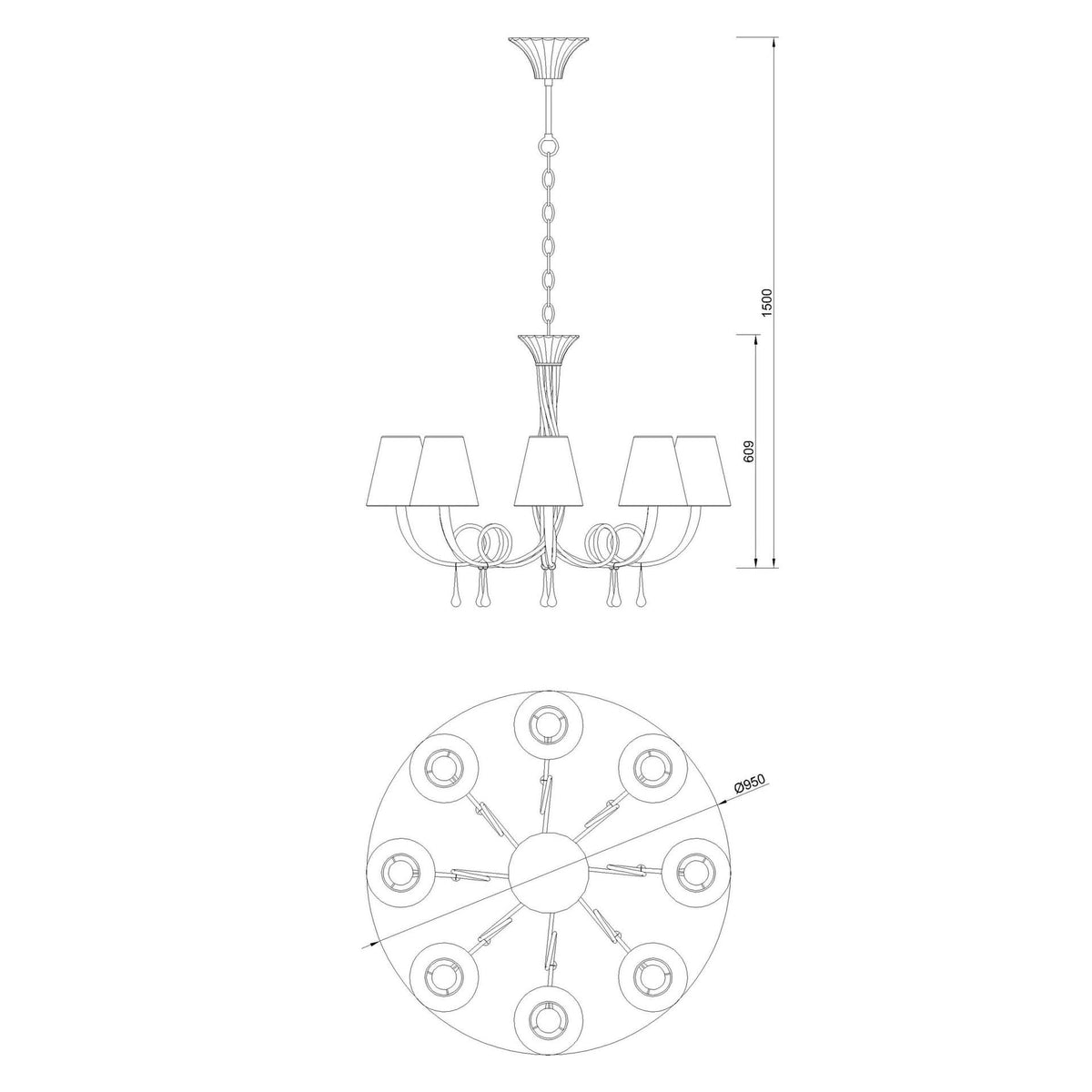Suspension Paola 8 lumières dorée, verre