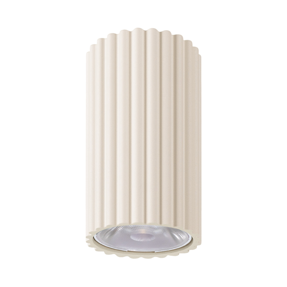 Plafonnier cylindrique ivoire à cannelures verticales, présenté de face sur fond blanc.