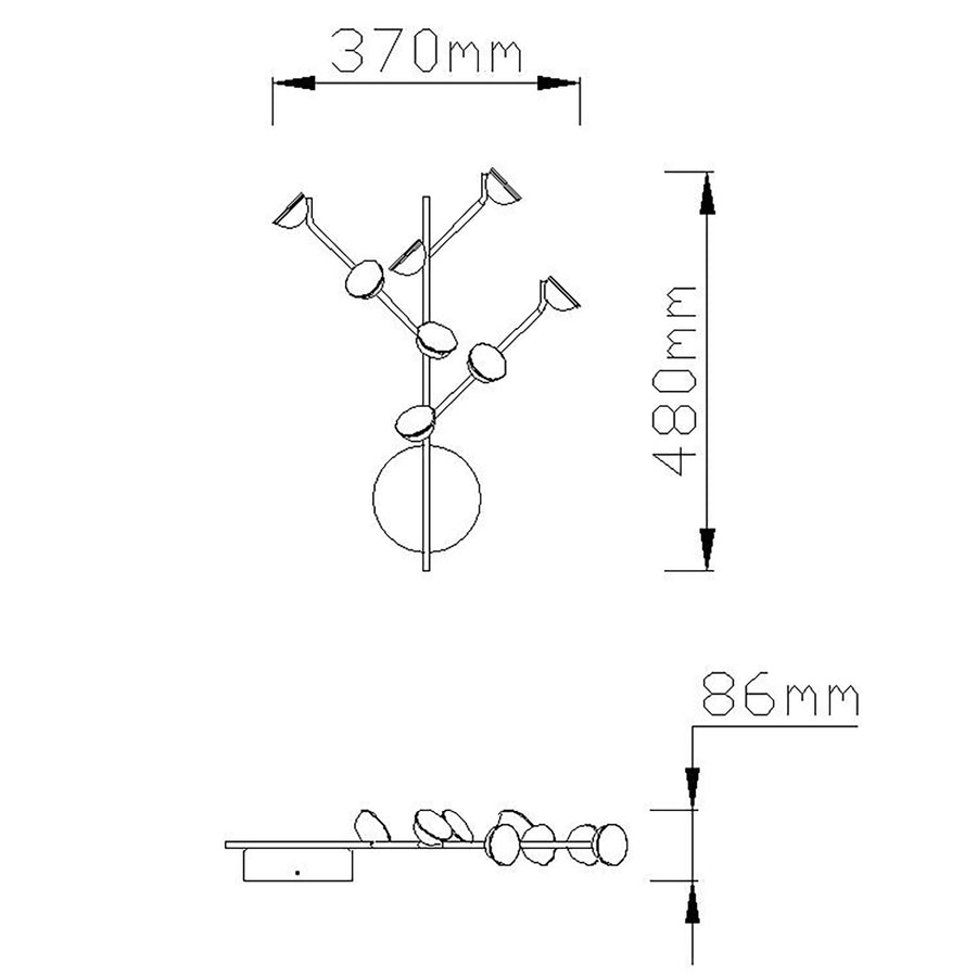 Schéma de dimensions du luminaire indiquant 370 mm de largeur et 480 mm de hauteur