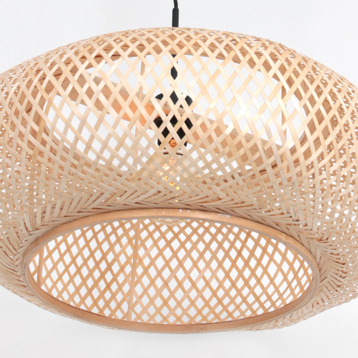 Suspension bambou naturel, abat-jour rond tressé Ø 60 cm, hauteur réglable | Maze