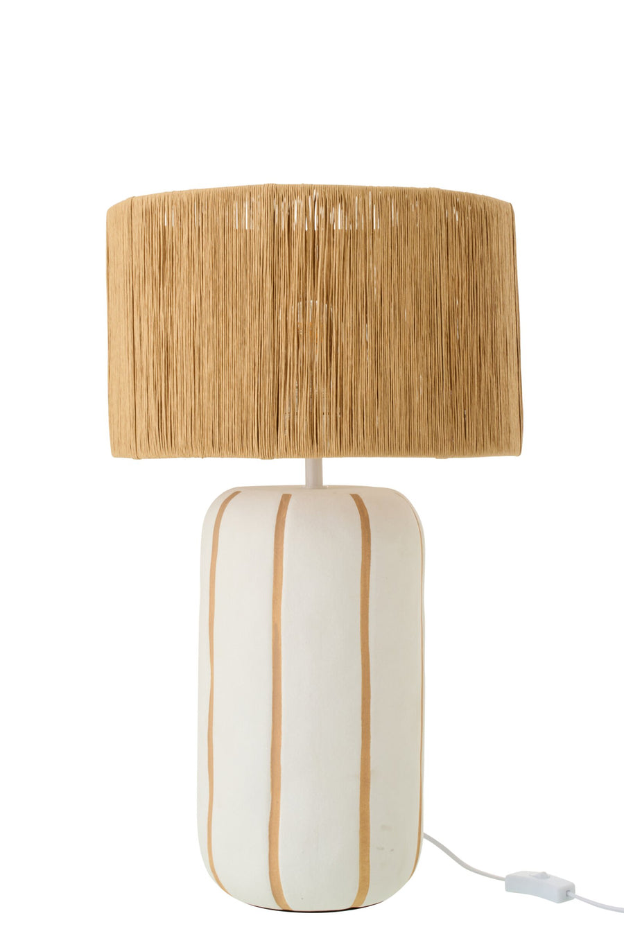 Lampe à poser rayée en céramique naturel et blanc, grand modèle