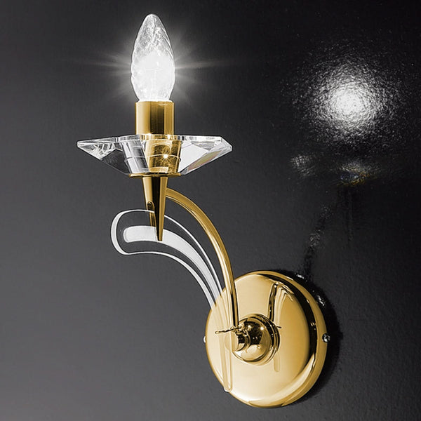 Applique murale Icaro 1 en cristal, doré et transparent, hauteur 25 cm