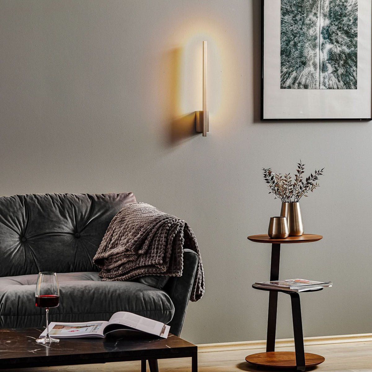Applique murale LED Tolu en laiton, nickel et chrome, hauteur 45 cm