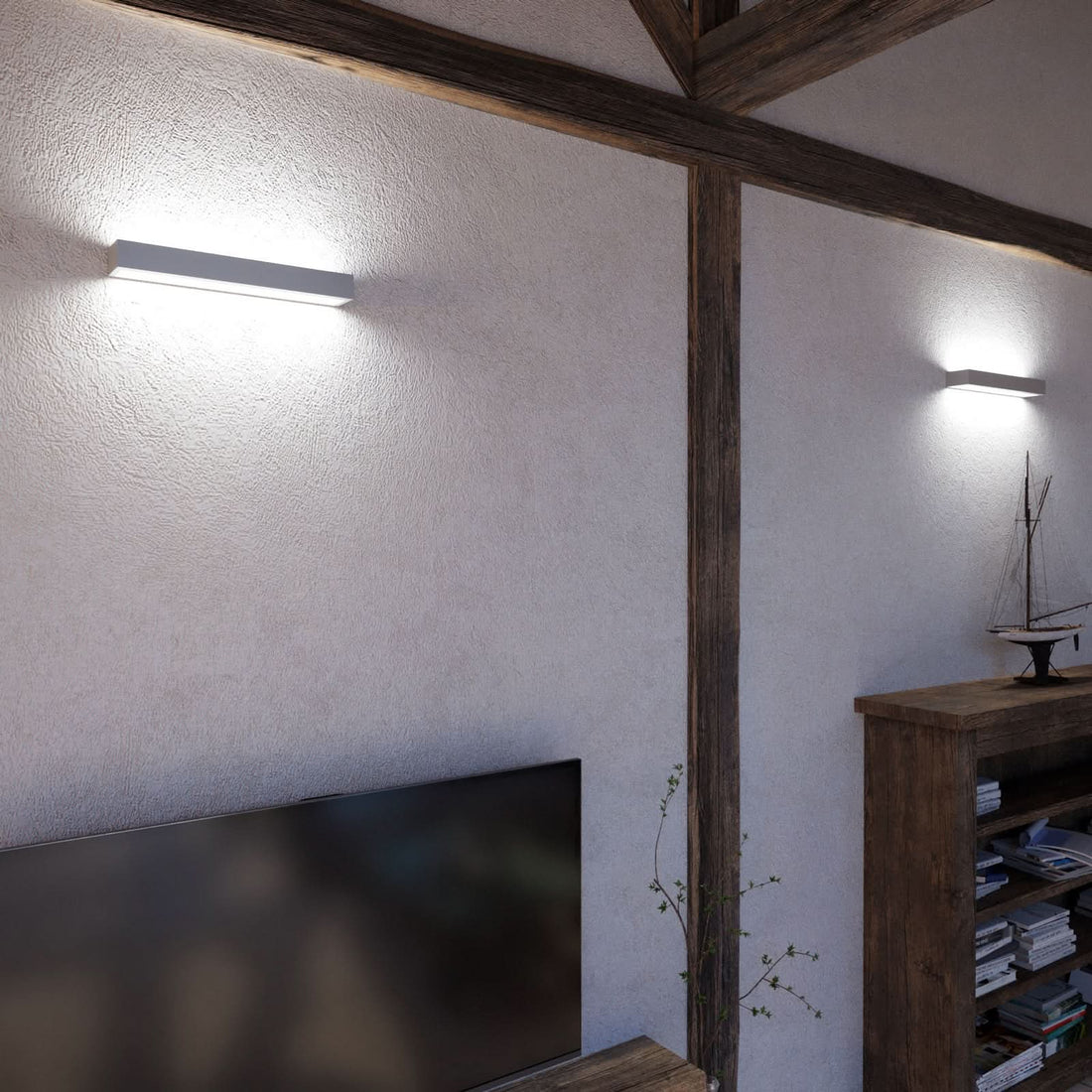 Applique murale LED Mera en acier, aluminium et blanc, hauteur 4,5 cm, 4000 K, 12,5 W