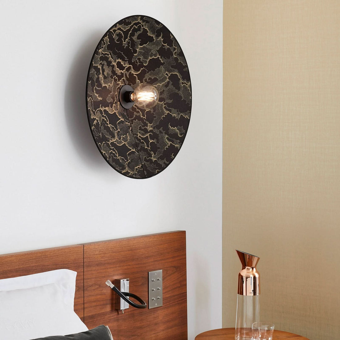 Applique murale Gatsby en tissu, noir, Ø 60 cm