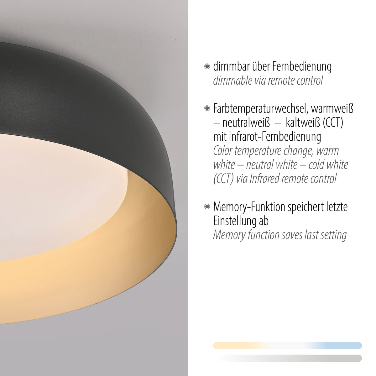 Plafonnier Osko noir et doré, L 40 cm