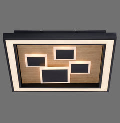 Plafonnier Eliza noir et bois, L 48 cm