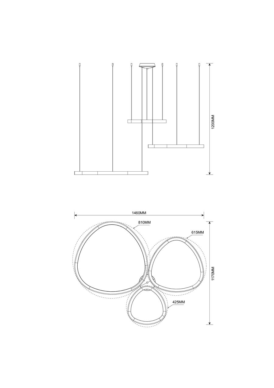 Suspension Liria dorée, L 42,5/ 61,5/ 81 cm