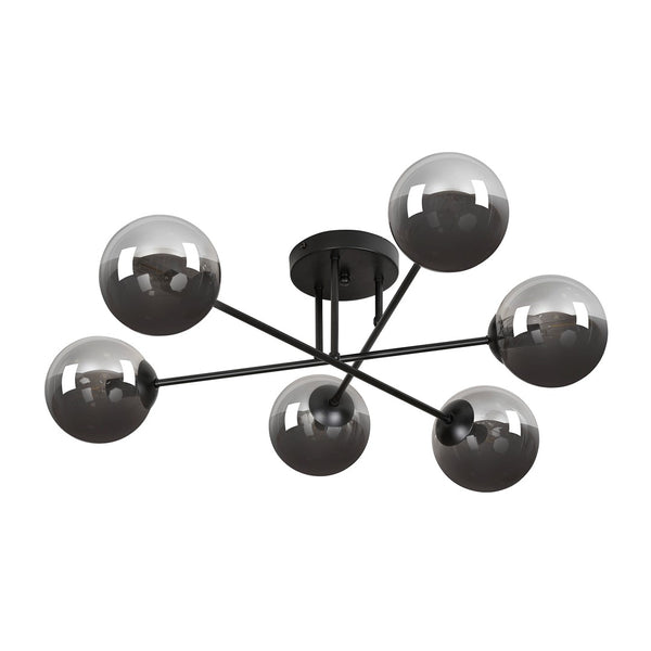 Brendi 6-light pendant lamp, black, graphite glass