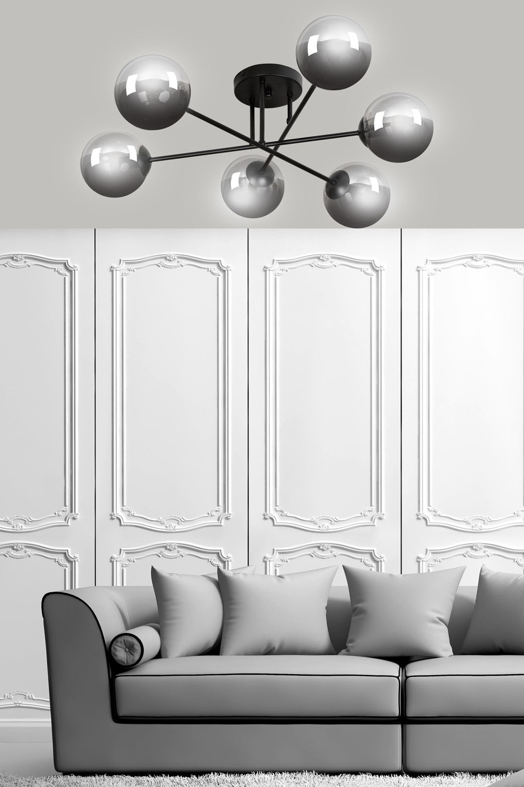 Brendi 6-light pendant lamp, black, graphite glass