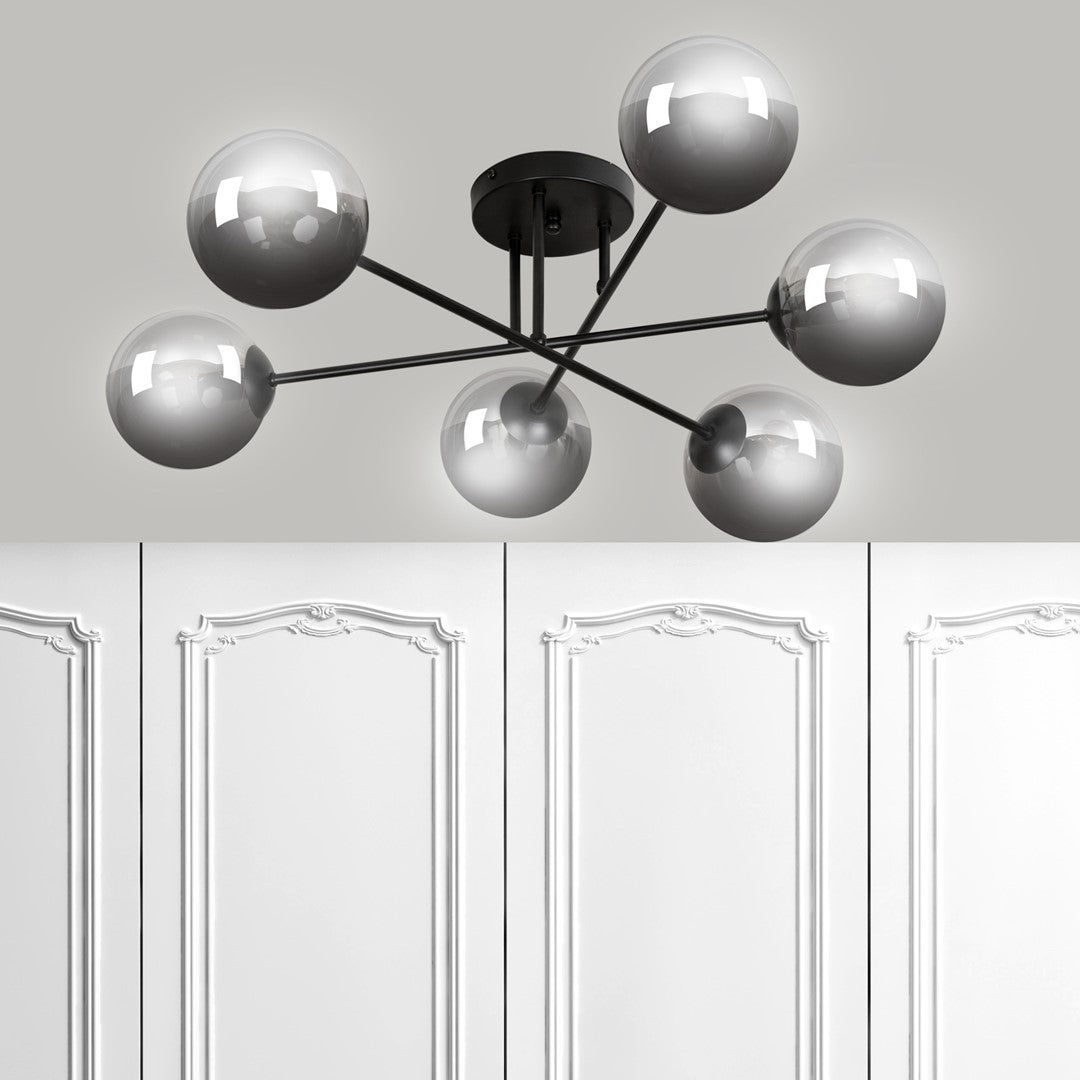 Brendi 6-light pendant lamp, black, graphite glass