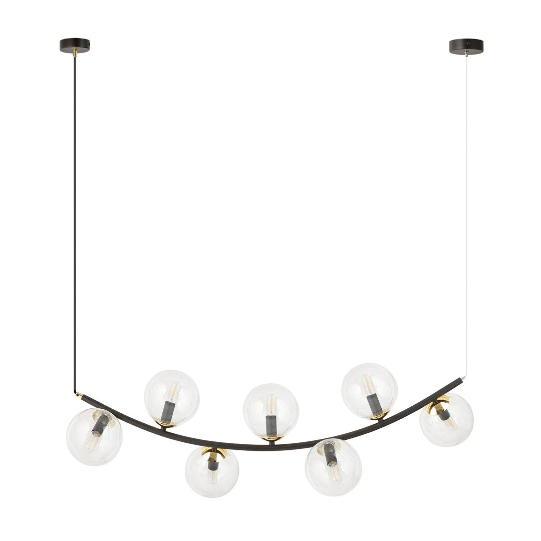 Ritz 7-light pendant, black, transparent glass