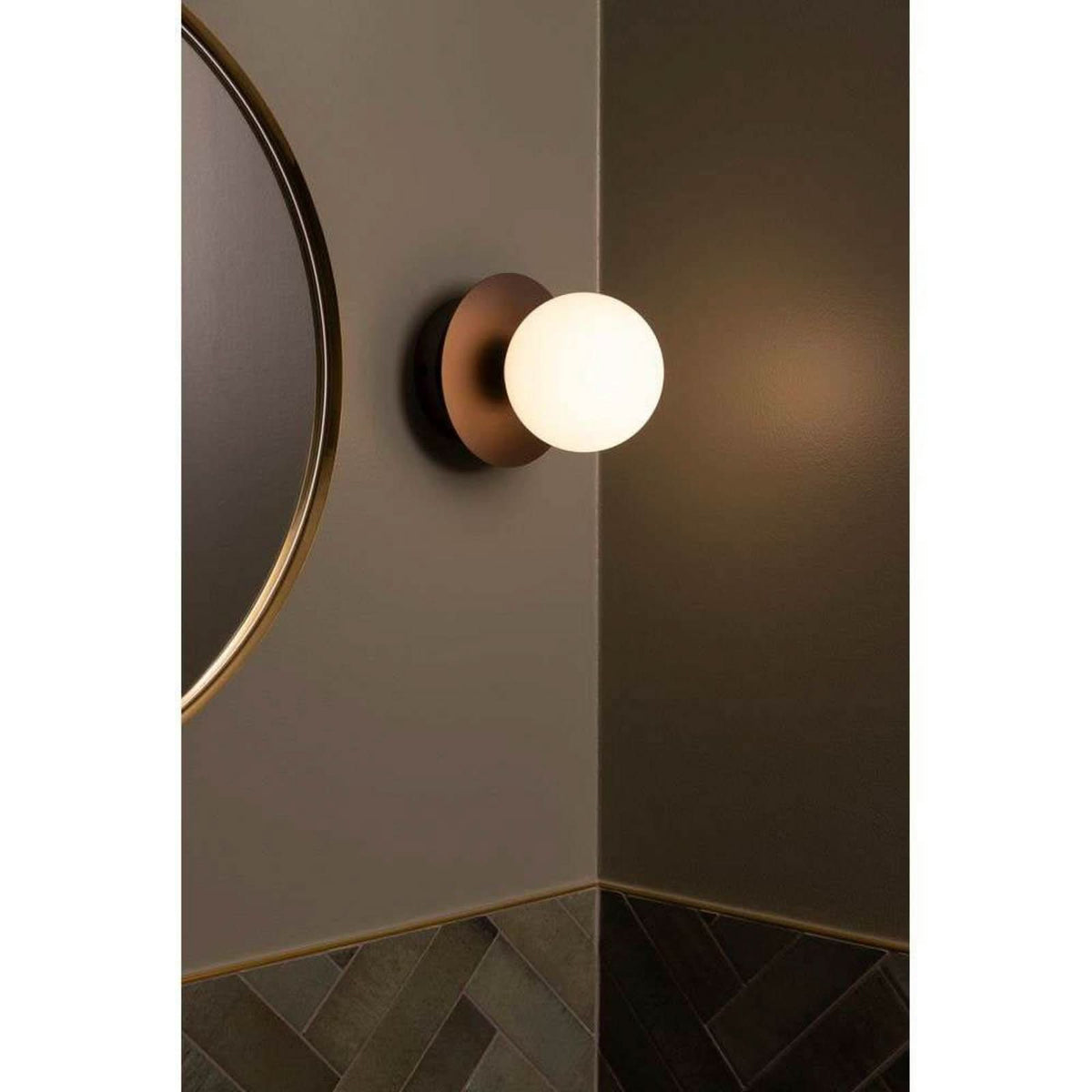 Applique murale ART Deco en verre, bronze et blanc, Ø 16 cm, IP44