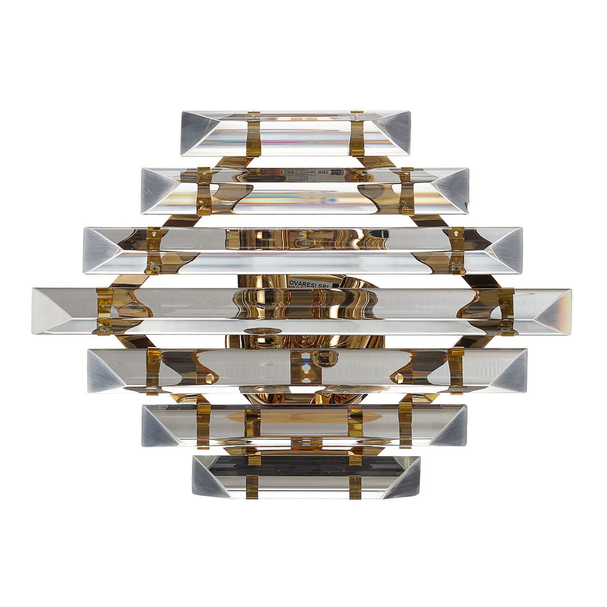 Applique murale Losanghe en cristal, transparent et doré, 2 lumières, hauteur 23 cm