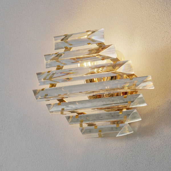 Applique murale Losanghe en cristal, transparent et doré, 2 lumières, hauteur 23 cm